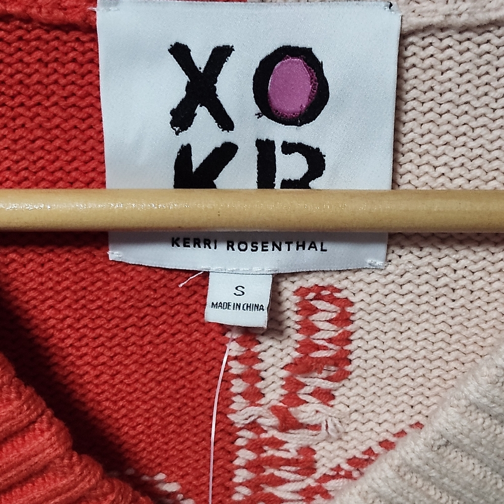 NWT Kerri Rosenthal Radiant Heart Colorblock Cotton VNeck Sweater M - Picture 2 of 4